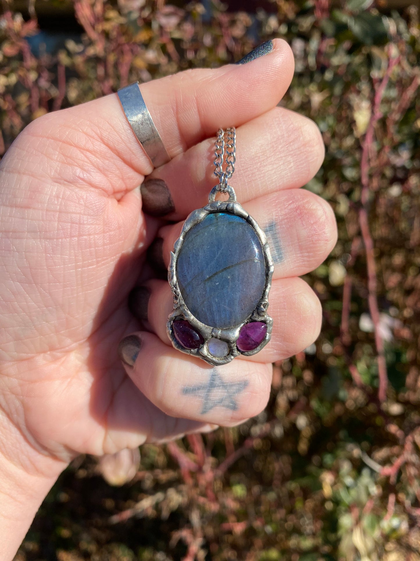 Cat Familiar Blue Labradorite Pendant