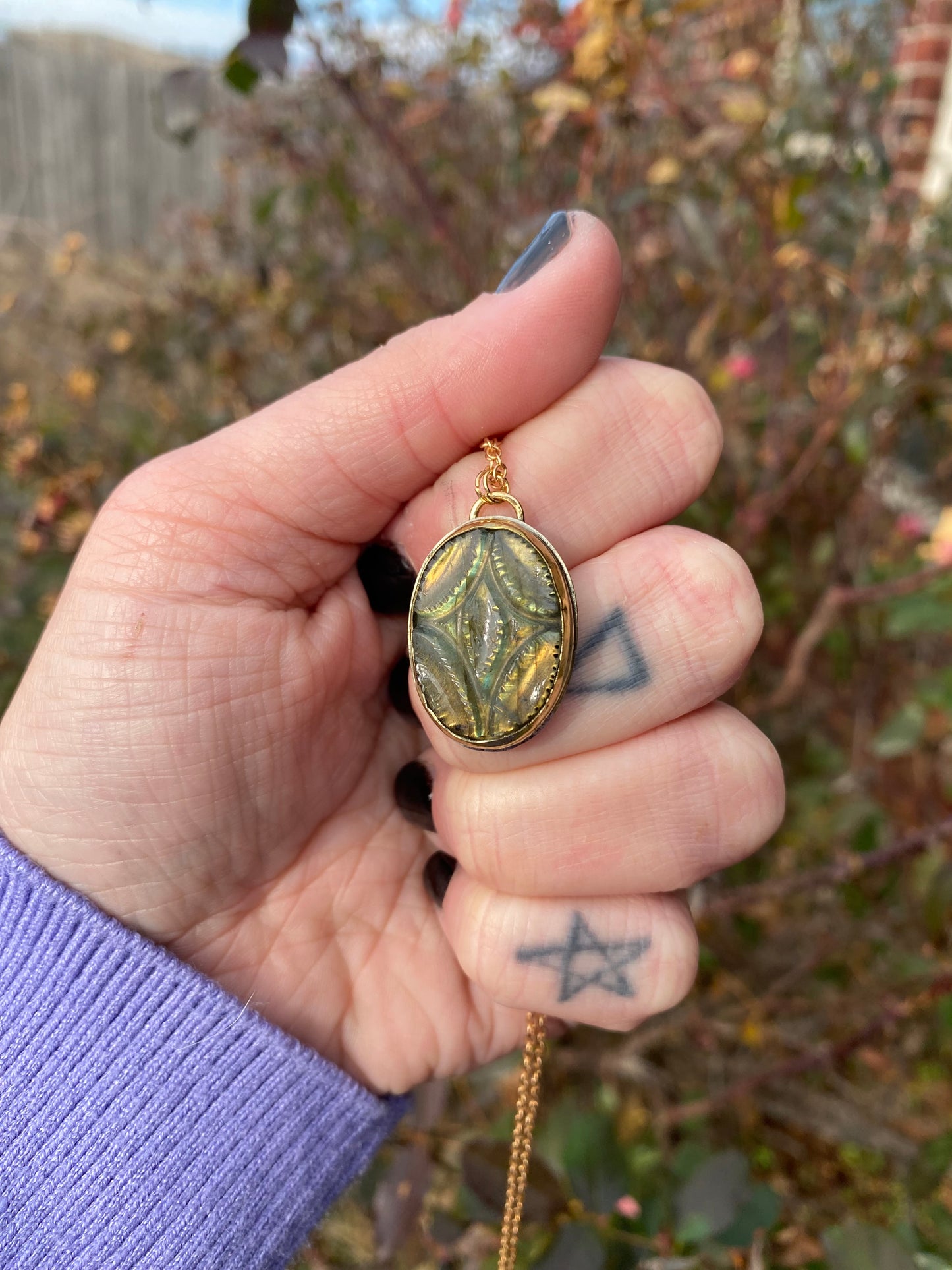 Carved Labradorite Moon & Stars Pendant