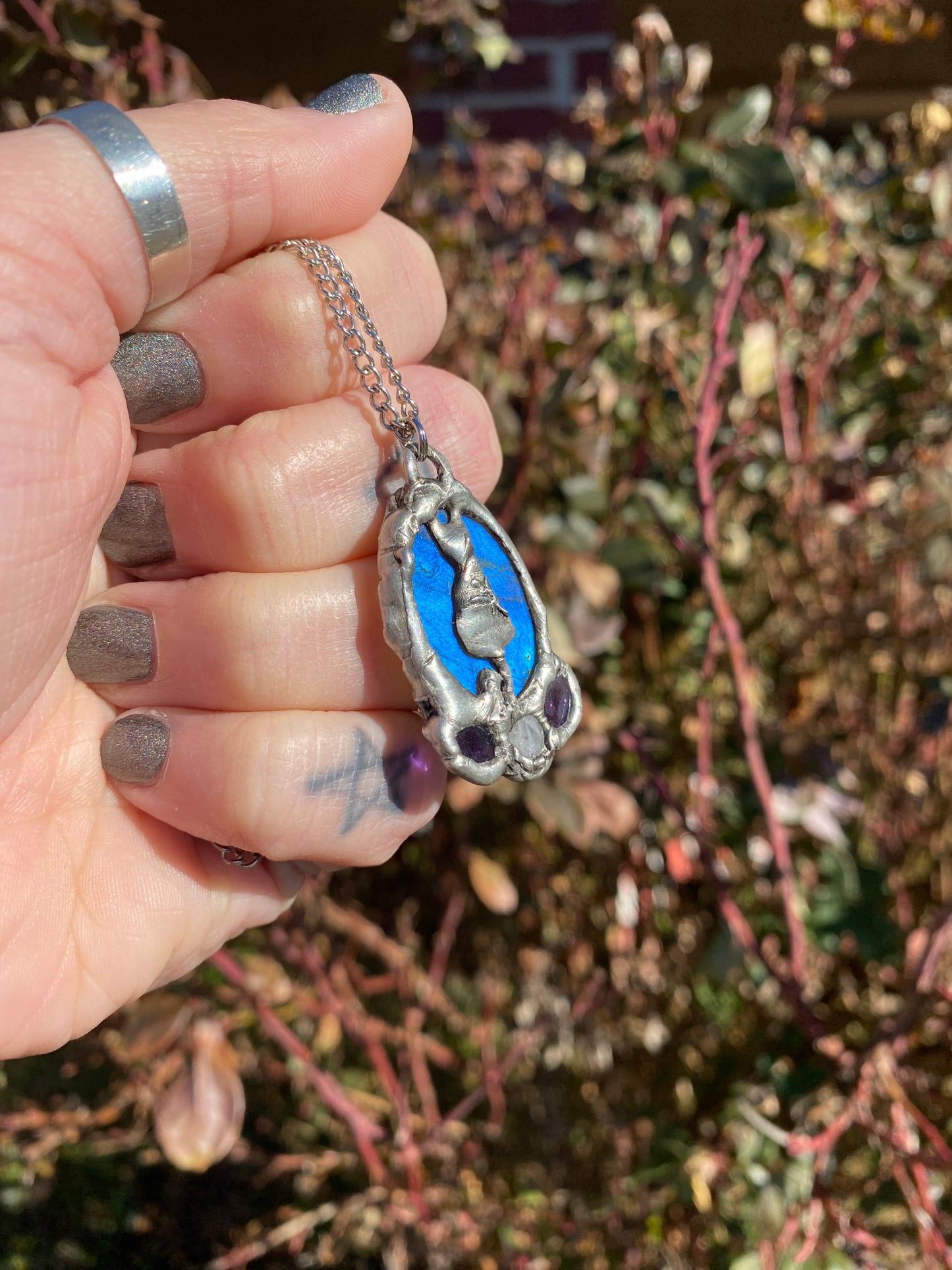 Cat Familiar Blue Labradorite Pendant