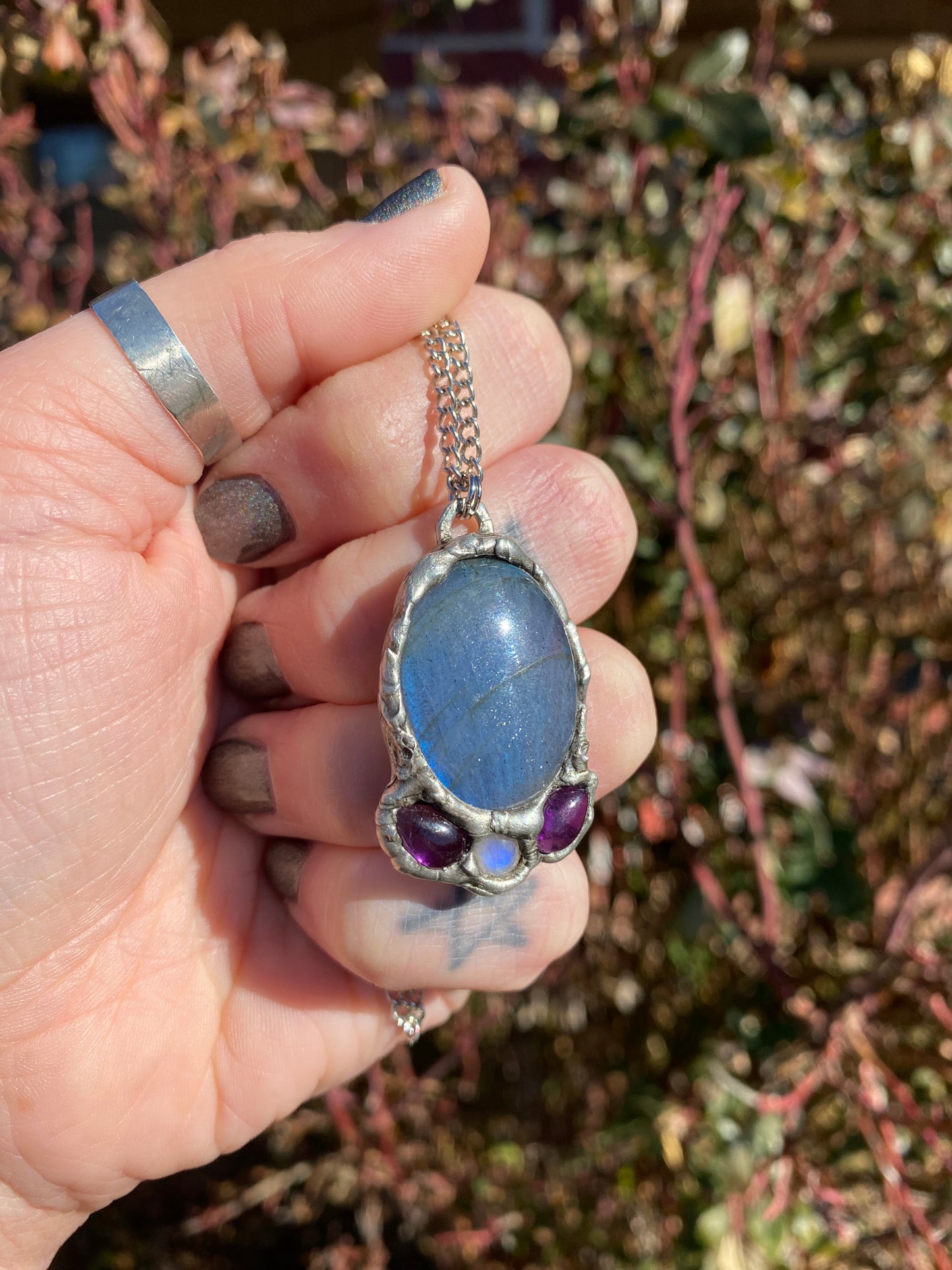 Cat Familiar Blue Labradorite Pendant