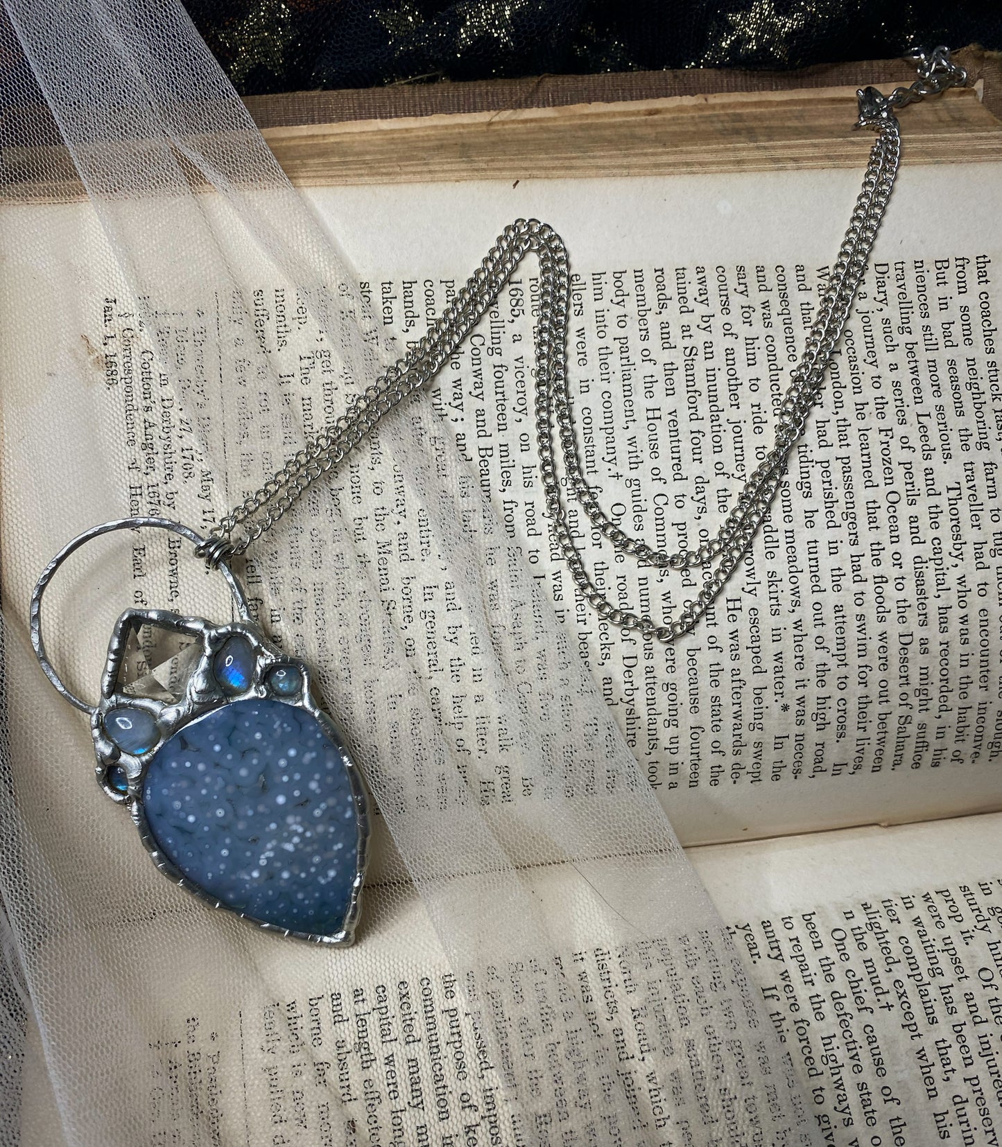 Winter Magic Grape Agate, Quartz, and Moonstone Pendant