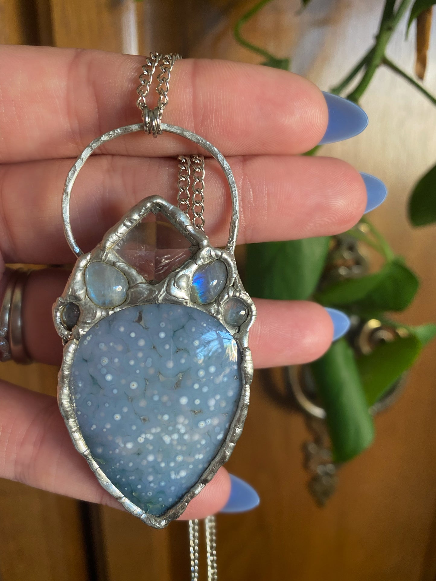 Winter Magic Grape Agate, Quartz, and Moonstone Pendant