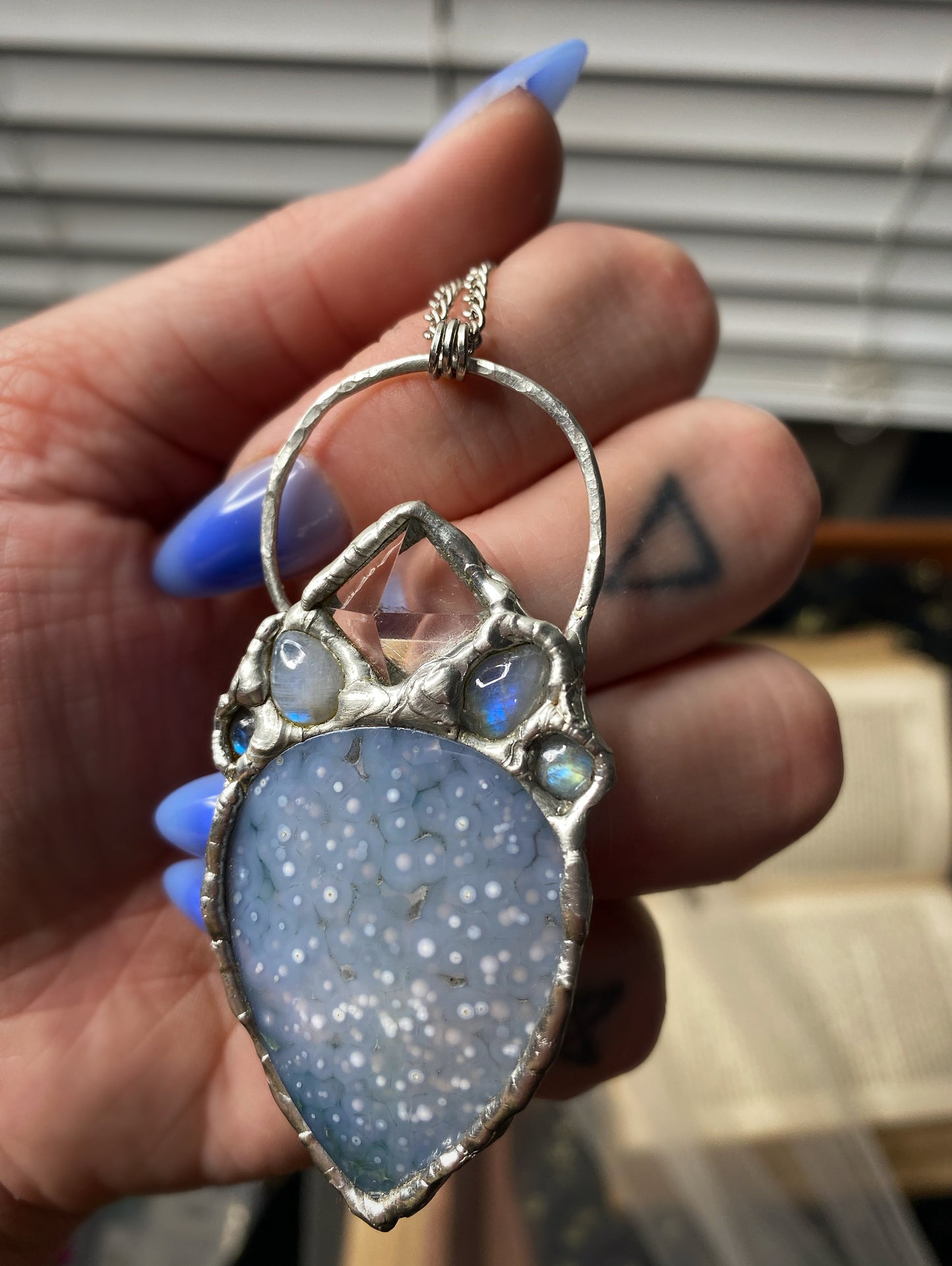Winter Magic Grape Agate, Quartz, and Moonstone Pendant