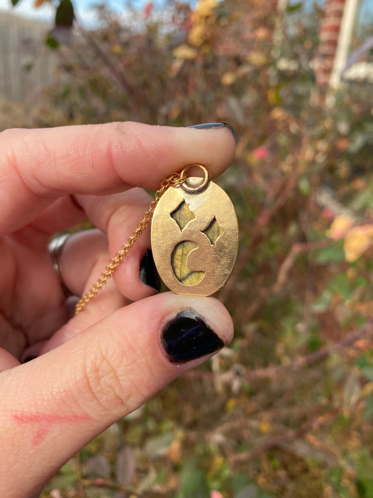 Carved Labradorite Moon & Stars Pendant