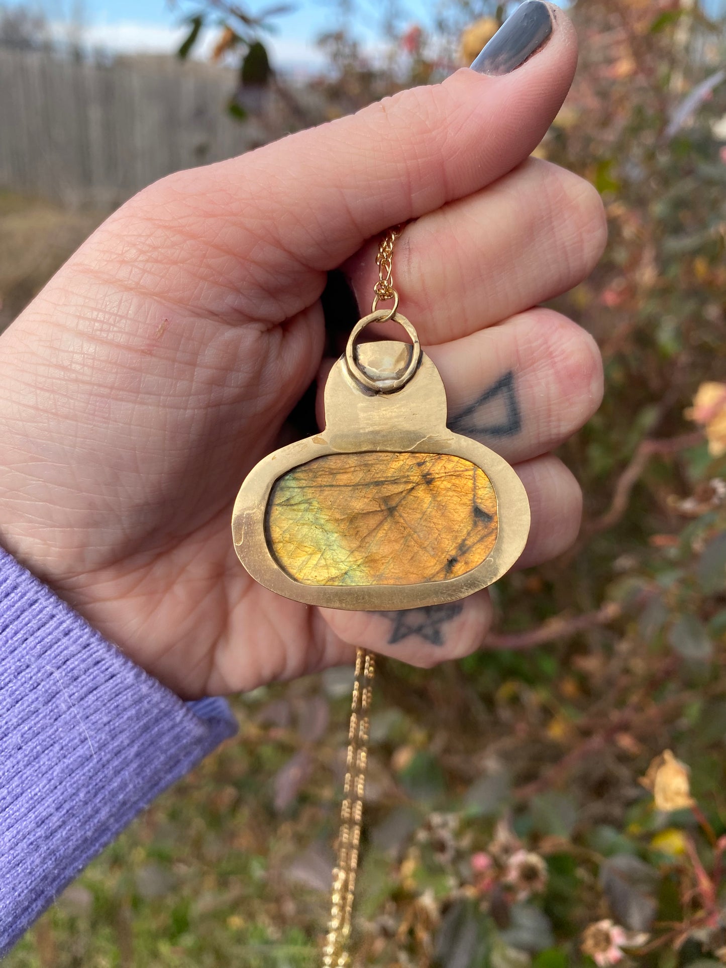 Celestial Labradorite Brass + Sterling Silver Pendant