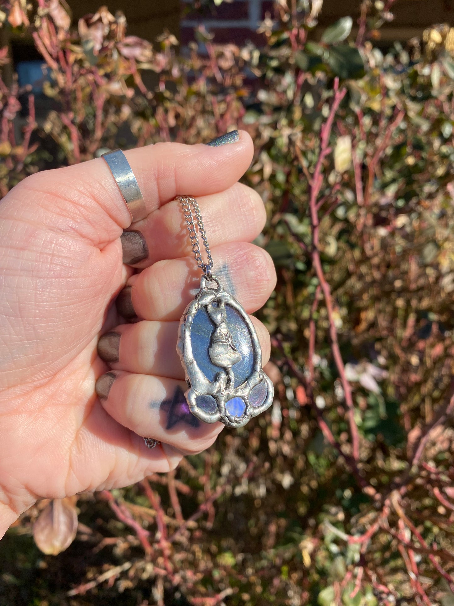 Cat Familiar Blue Labradorite Pendant