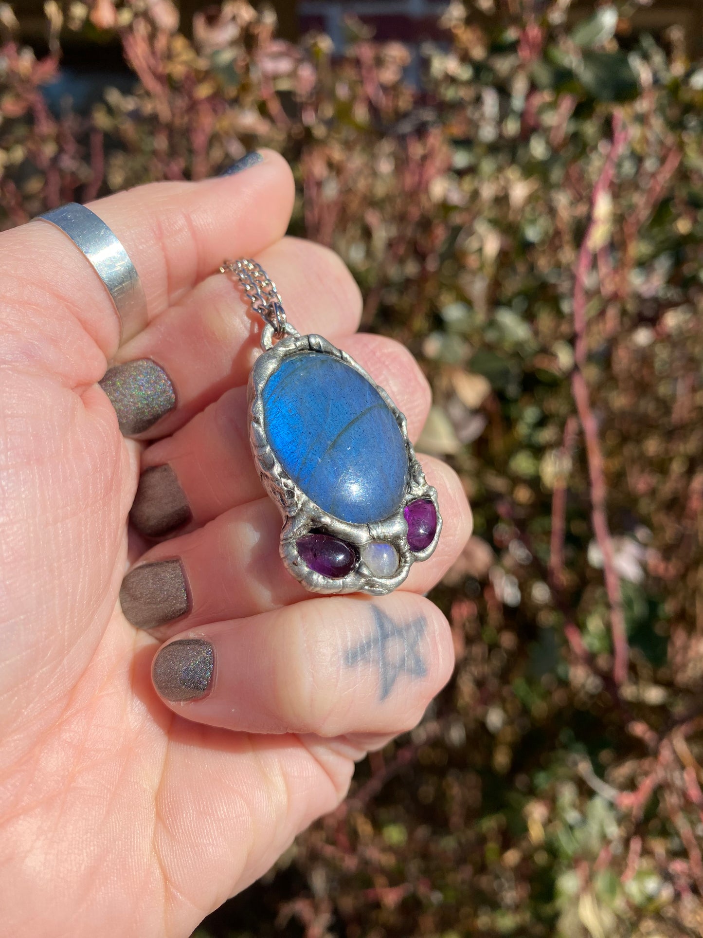 Cat Familiar Blue Labradorite Pendant