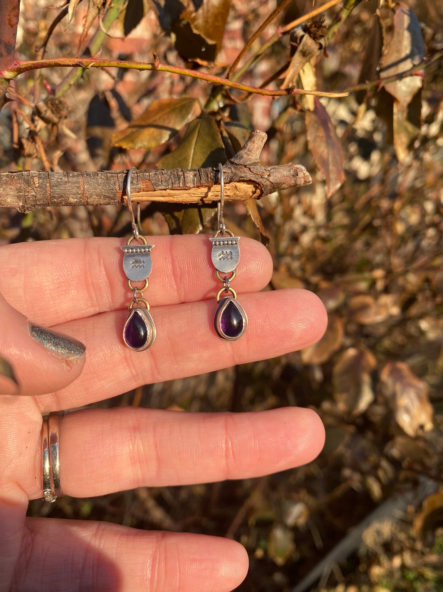 The Water Bearer πΊ Aquarius Season Sterling Silver + Amethyst Dangle Earrings