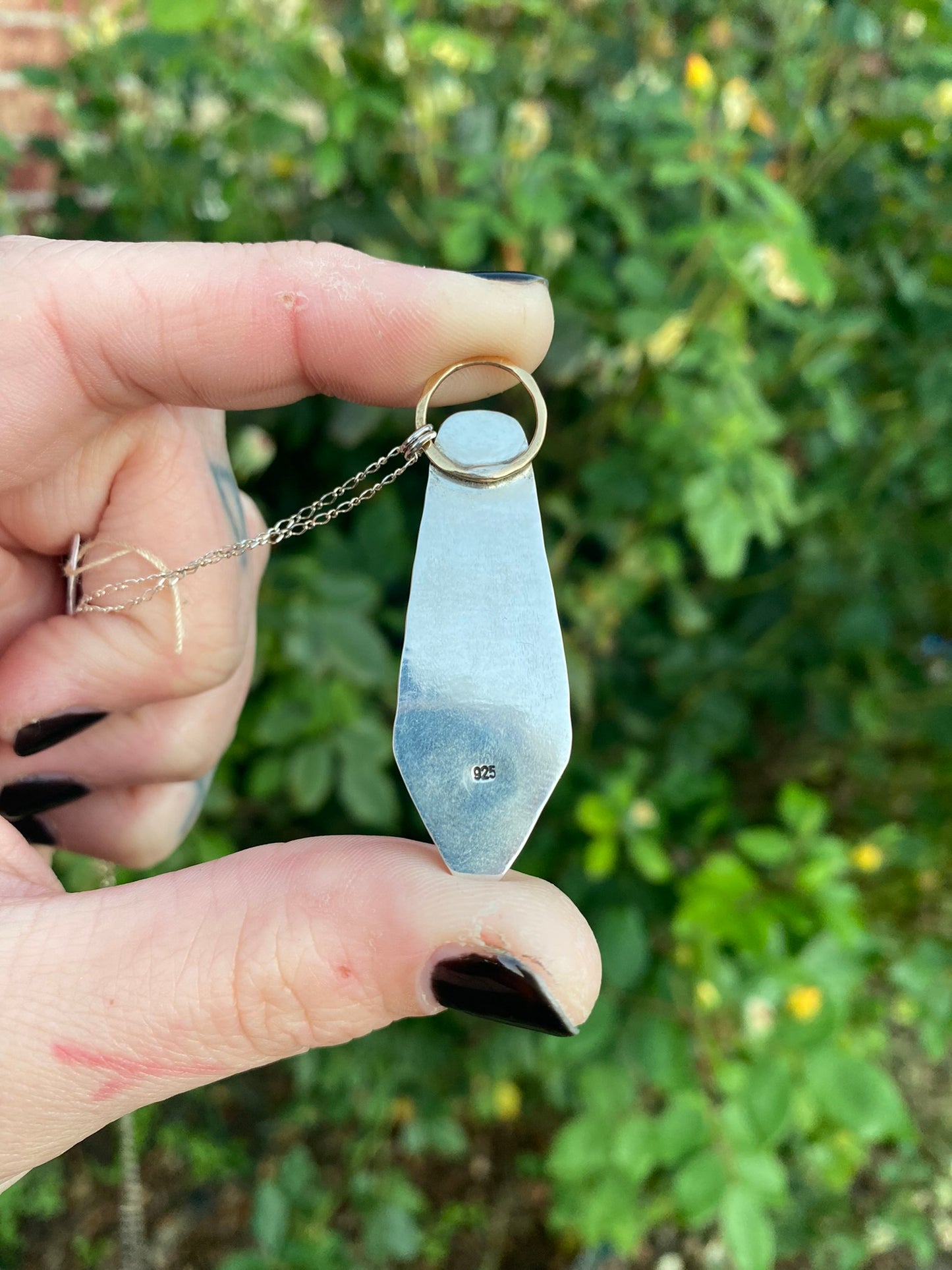 Moss Agate + Sterling Silver Coffin Pendant