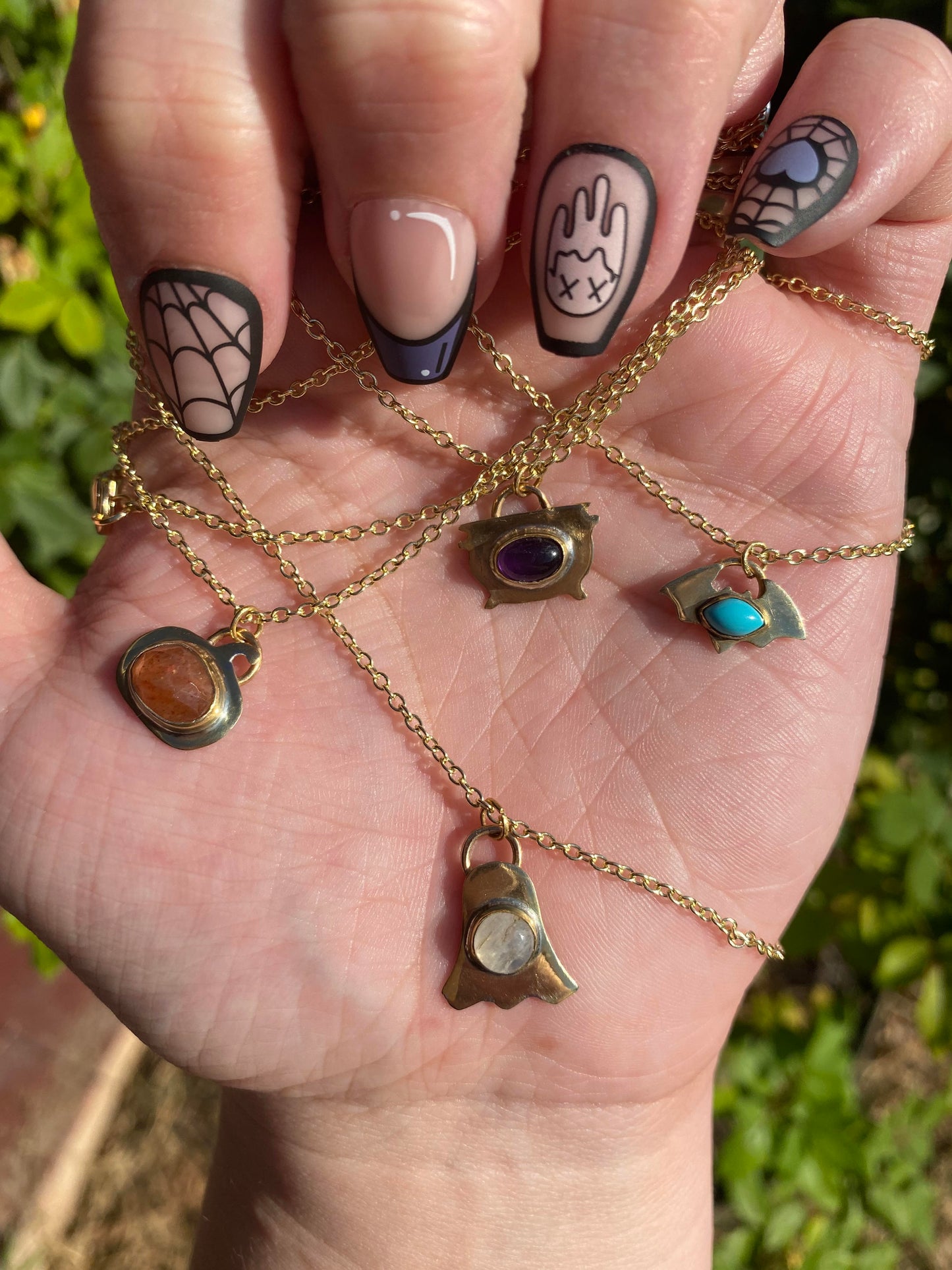 Crystal + Brass Halloween Pendants