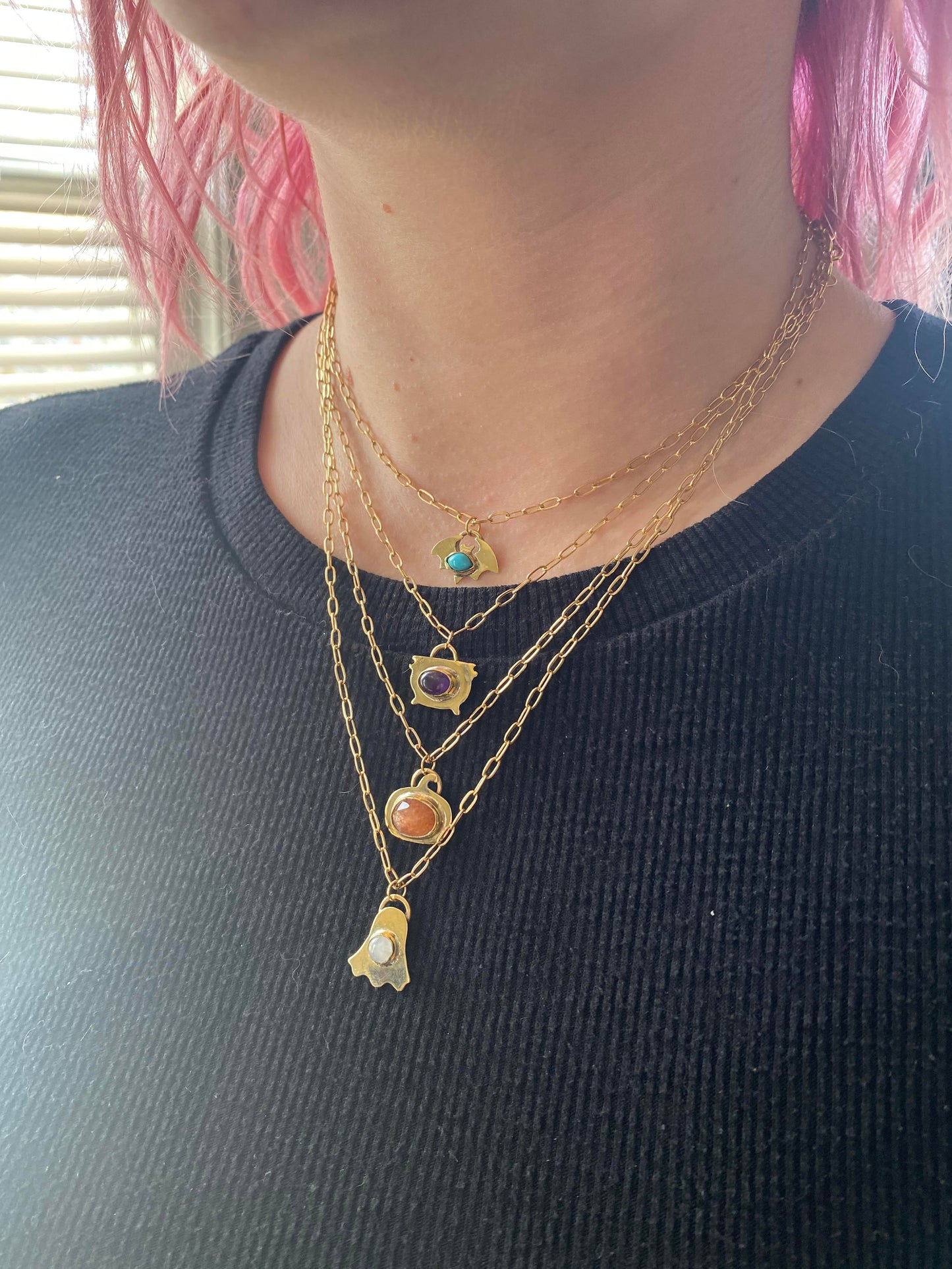 Crystal + Brass Halloween Pendants