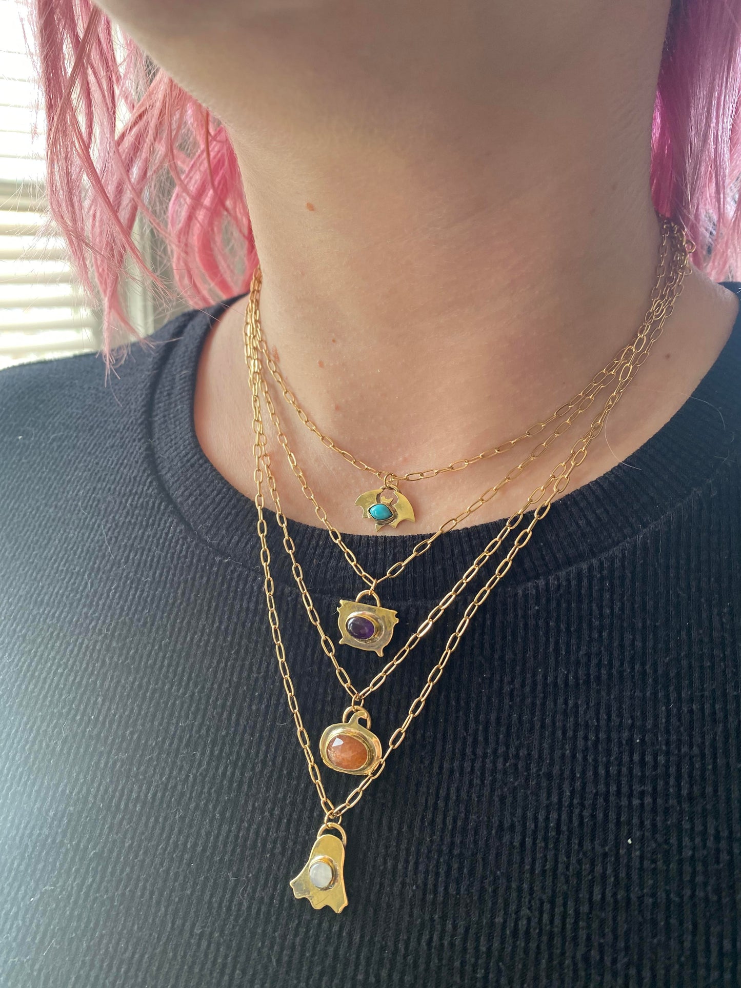 Crystal + Brass Halloween Pendants