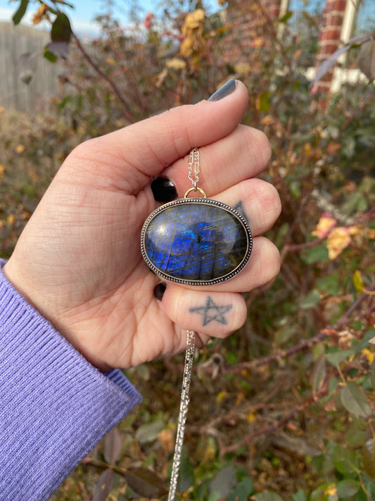 Deep Blue Labradorite and Sterling Silver Pendant