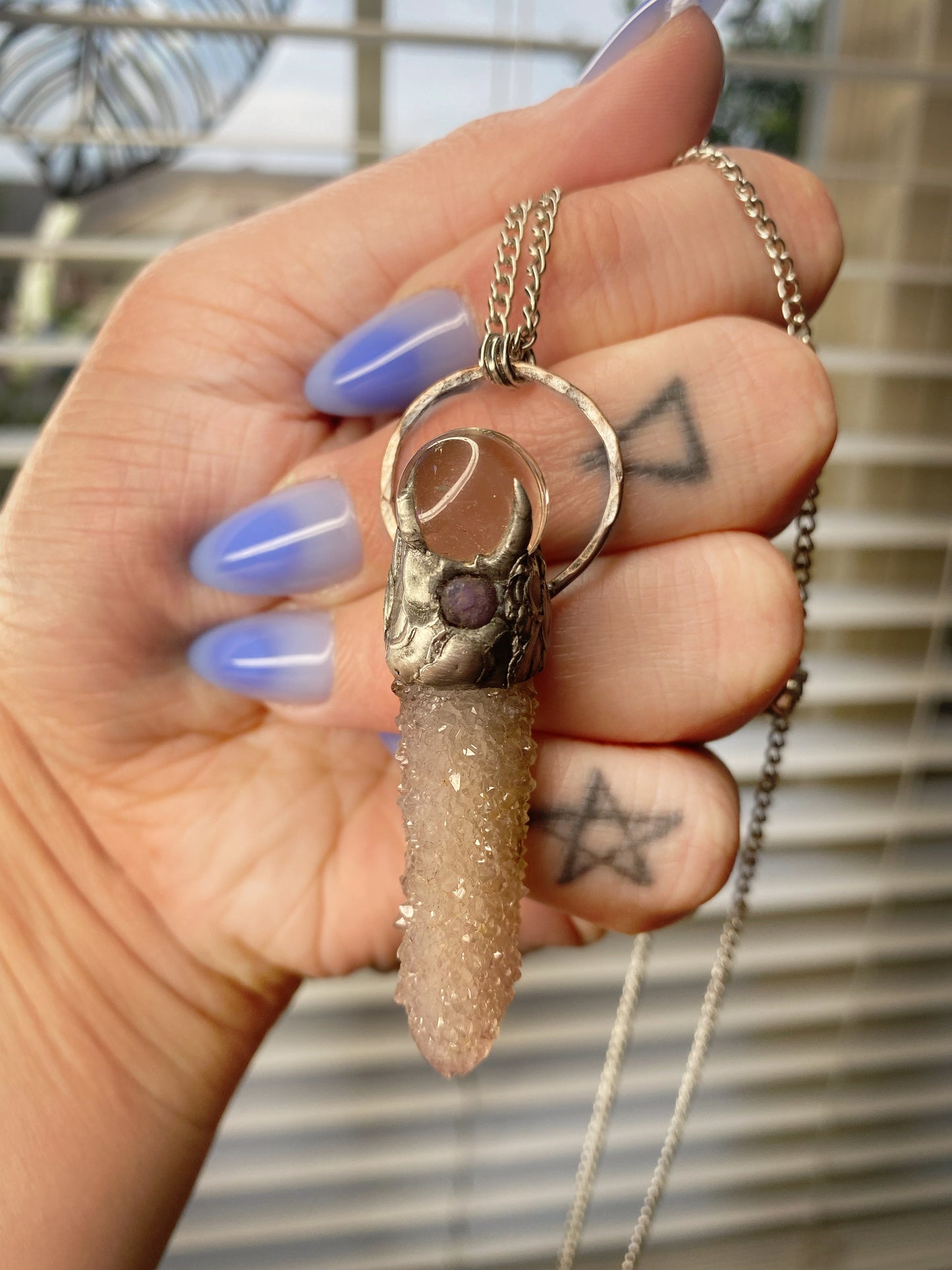 Sorceress Quartz Sphere, Grape Agate, and Spirit Quartz Pendant