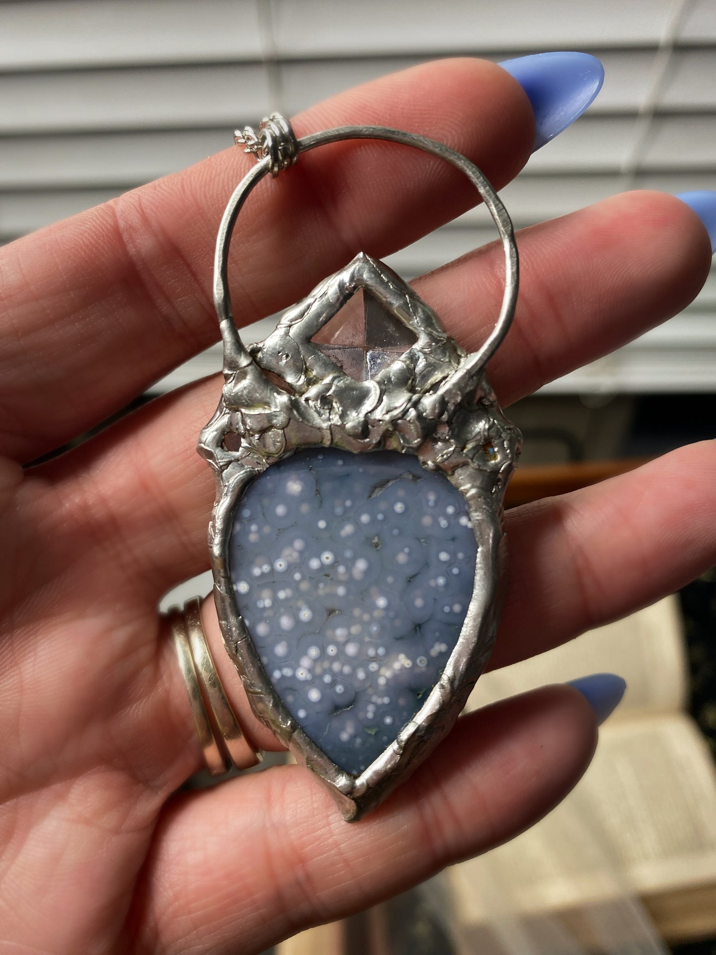 Ice Queen Grape Agate, Quartz, and Moonstone Pendant