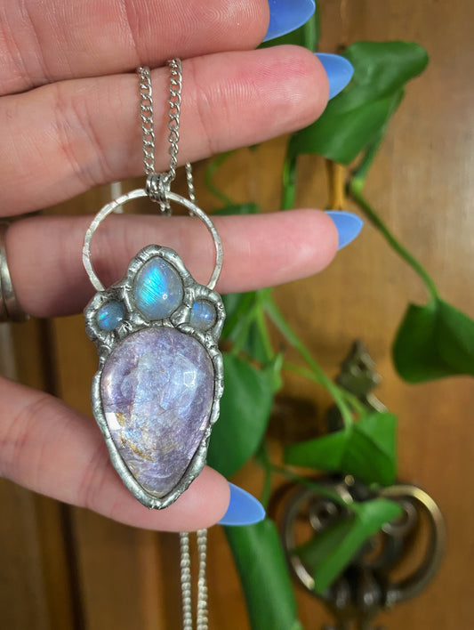 Shining Light Moonstone and Lepidolite Pendant