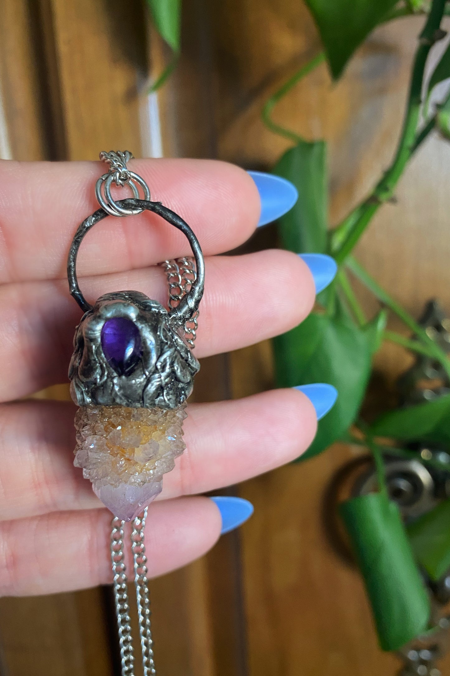 Secret Potion Amethyst and Spirit Quartz Pendant