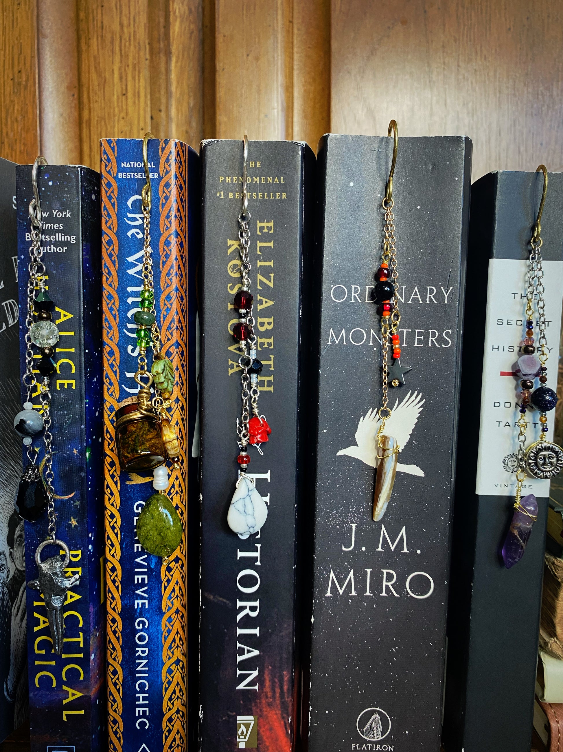 books with beaded dangly bookmarks