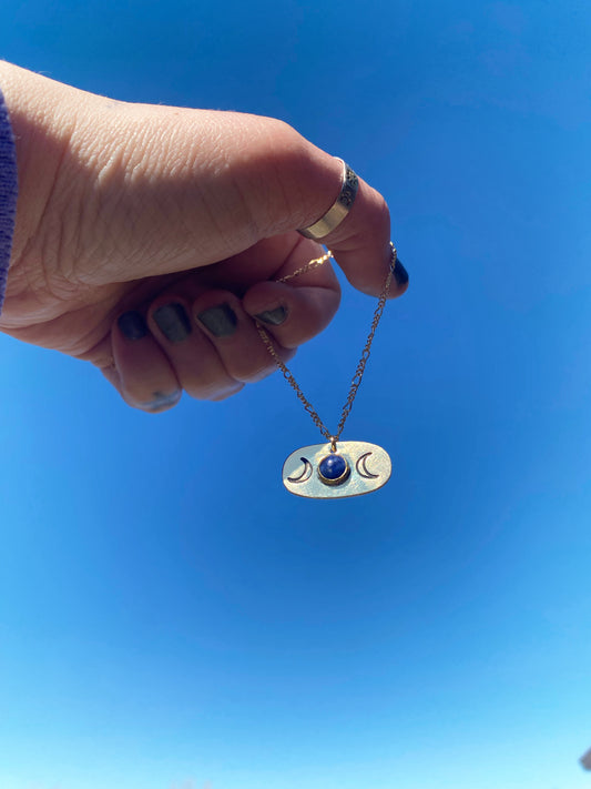 Triple Moon Sodalite + Brass Pendant