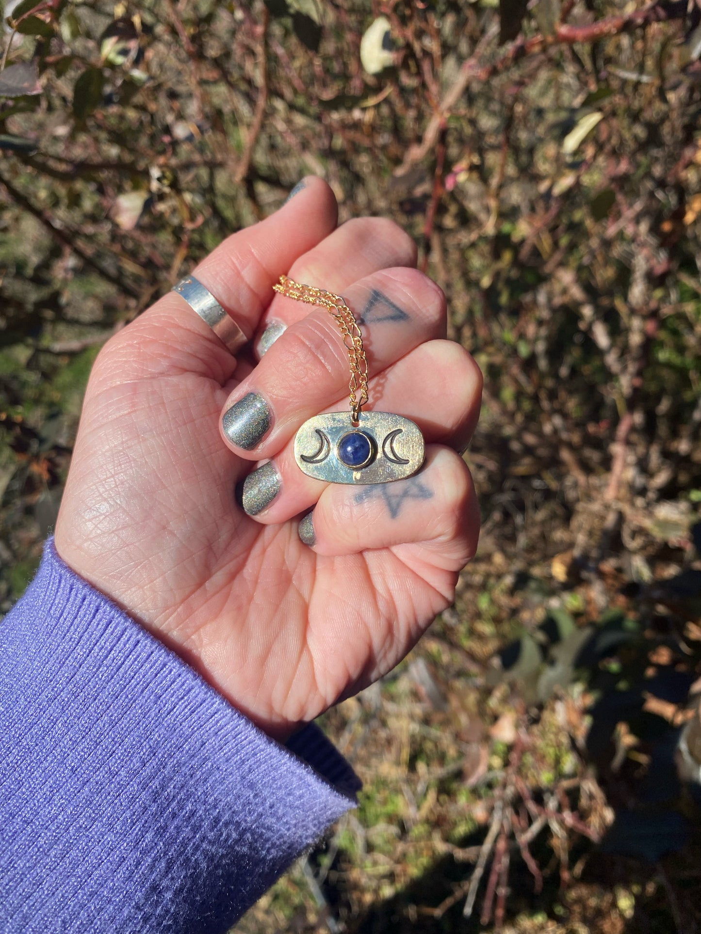 Triple Moon Sodalite + Brass Pendant