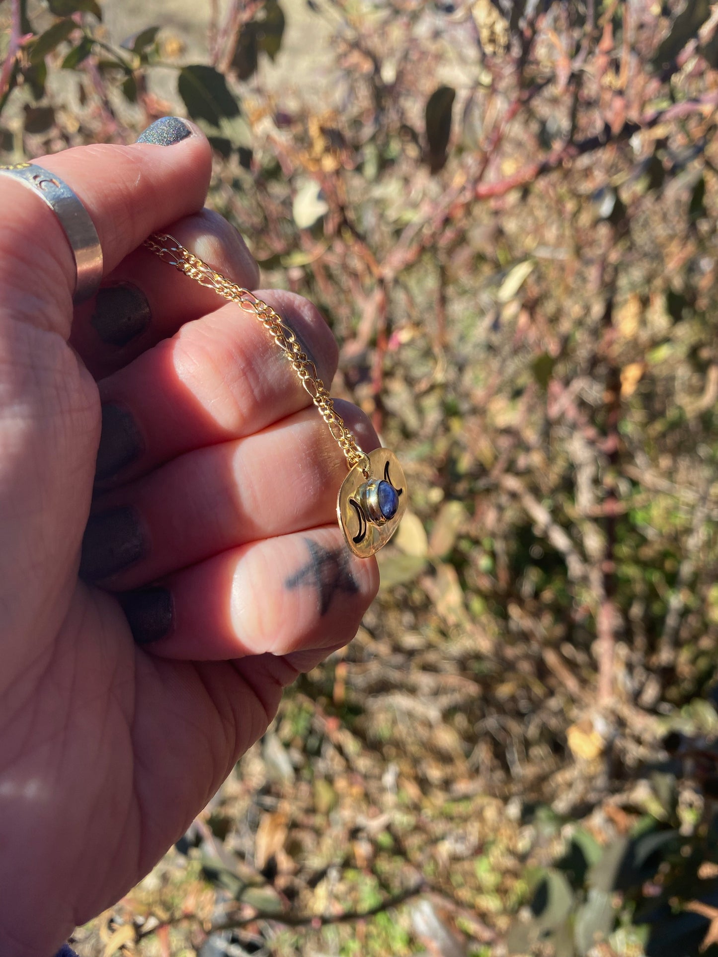 Triple Moon Sodalite + Brass Pendant