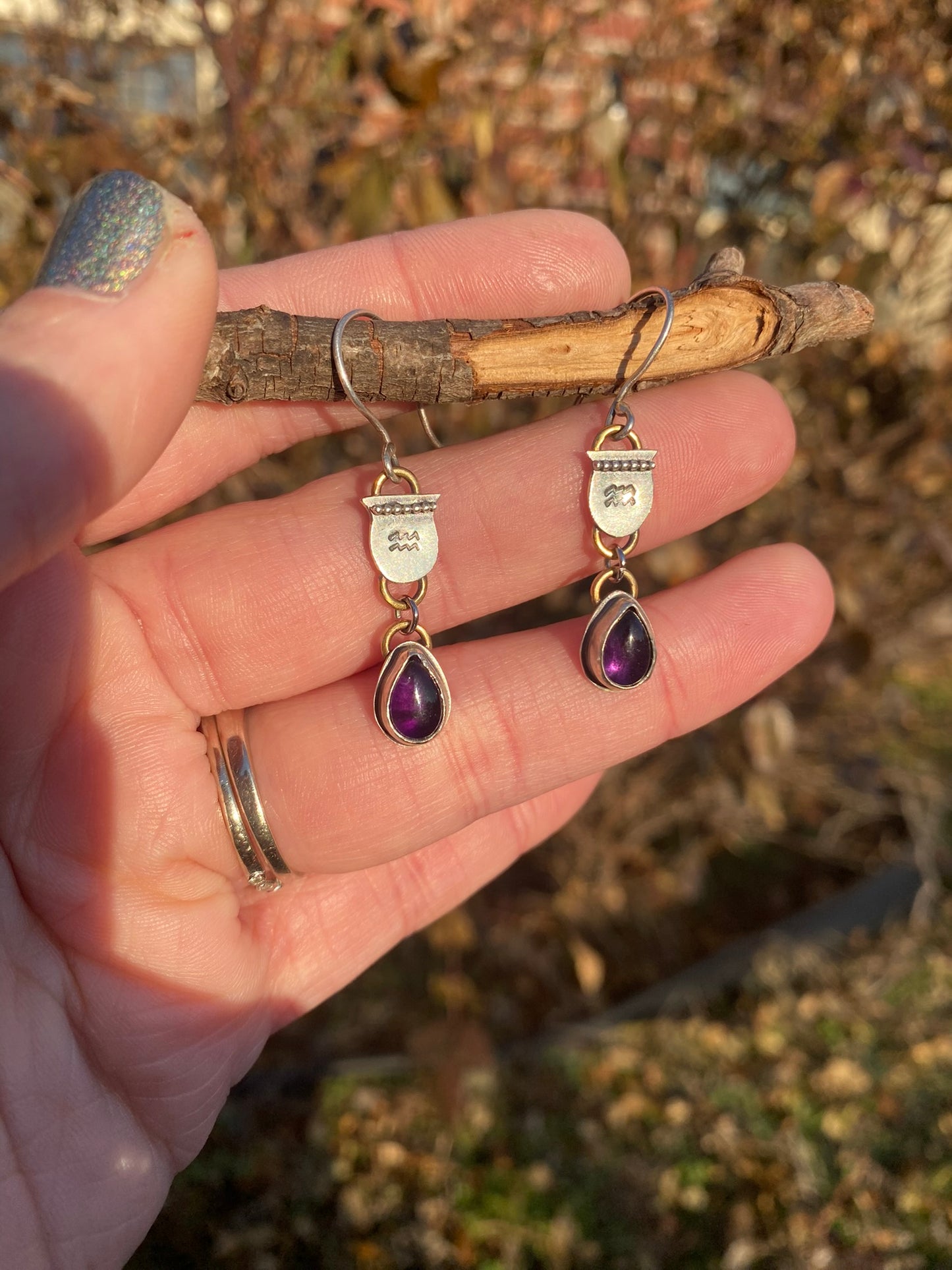 The Water Bearer 🏺 Aquarius Season Sterling Silver + Amethyst Dangle Earrings