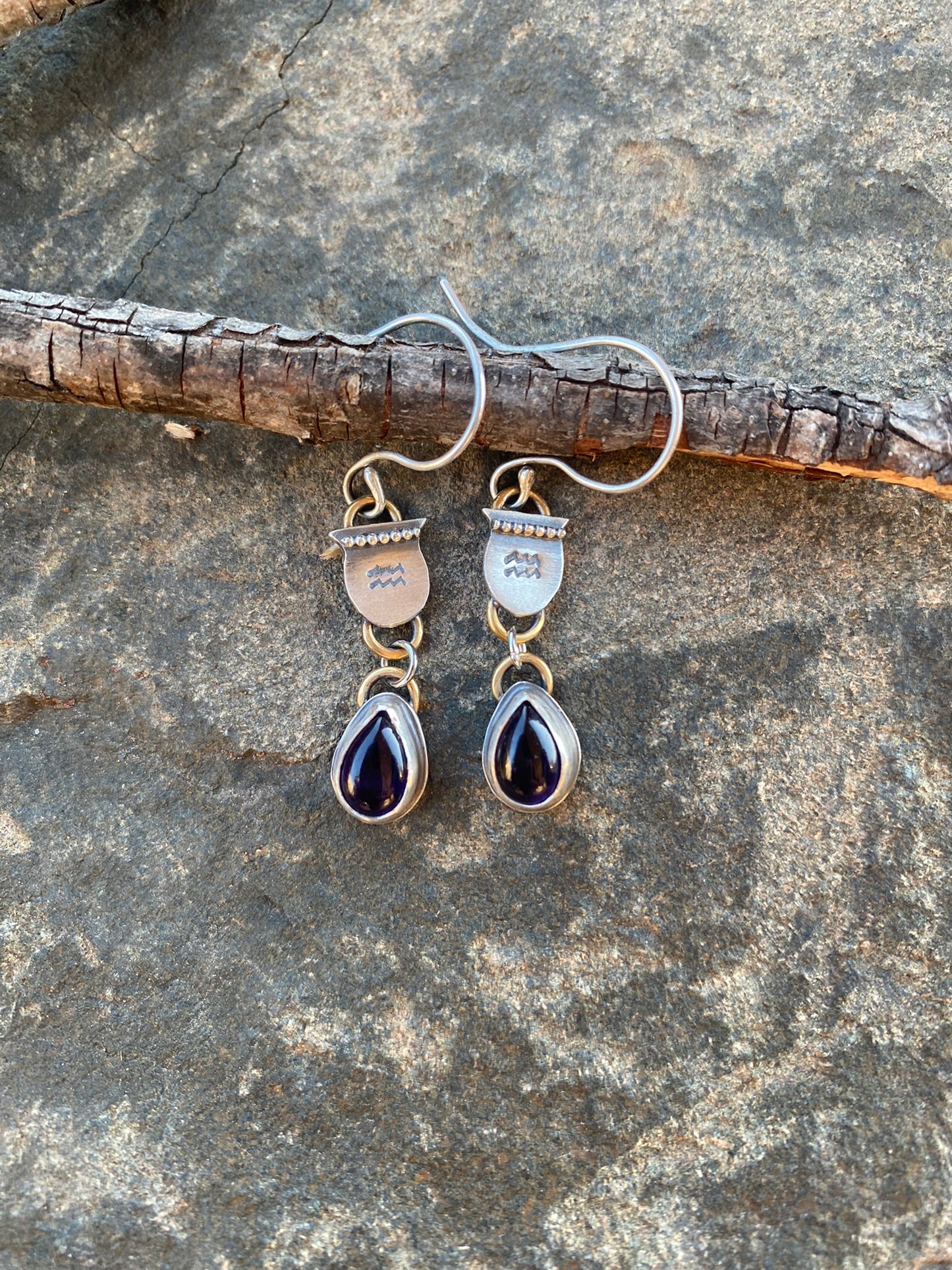 The Water Bearer 🏺 Aquarius Season Sterling Silver + Amethyst Dangle Earrings