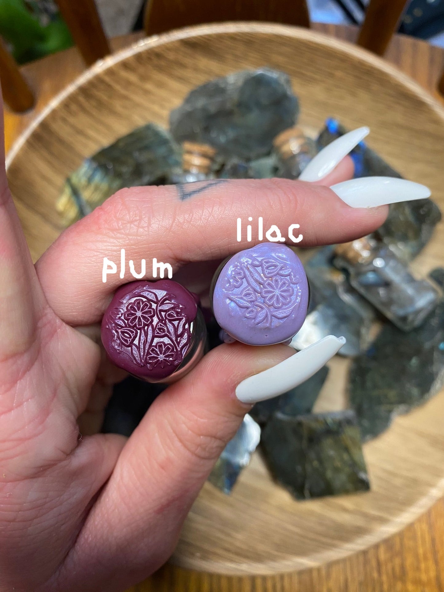 plum and lilac wax seals