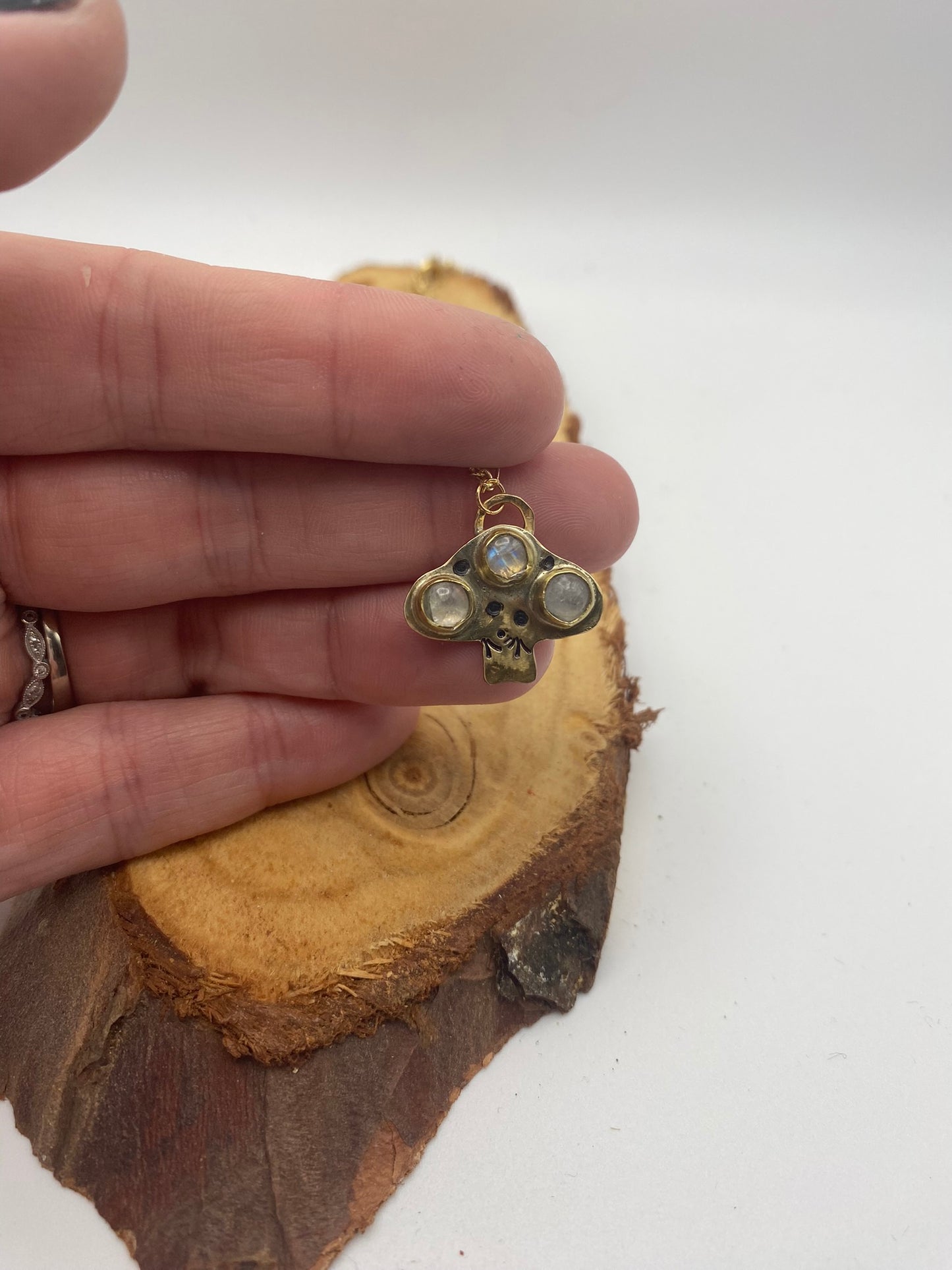 Rainbow Moonstone Magic Mushroom Pendant