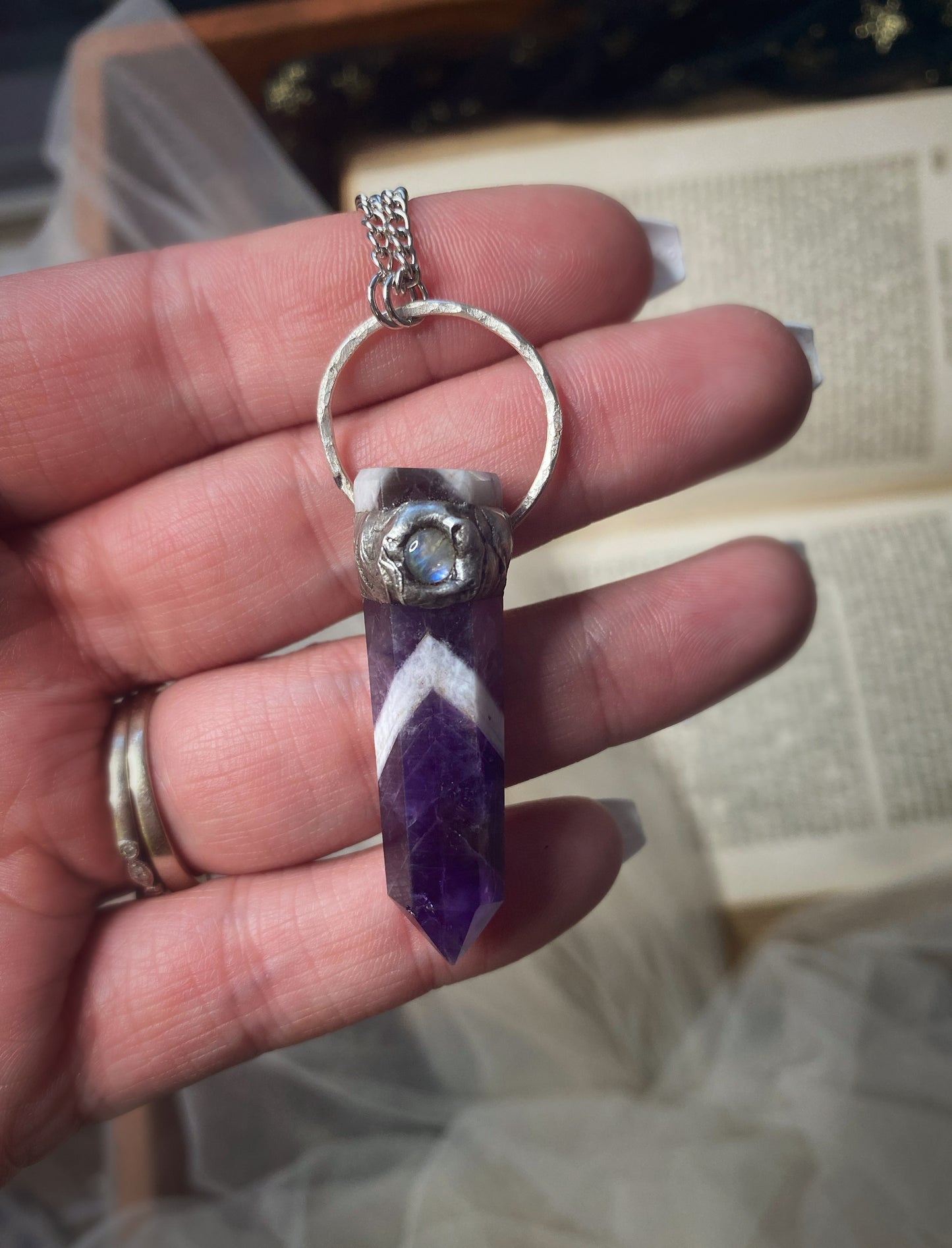 The Seer Chevron Amethyst and Moonstone Pendant