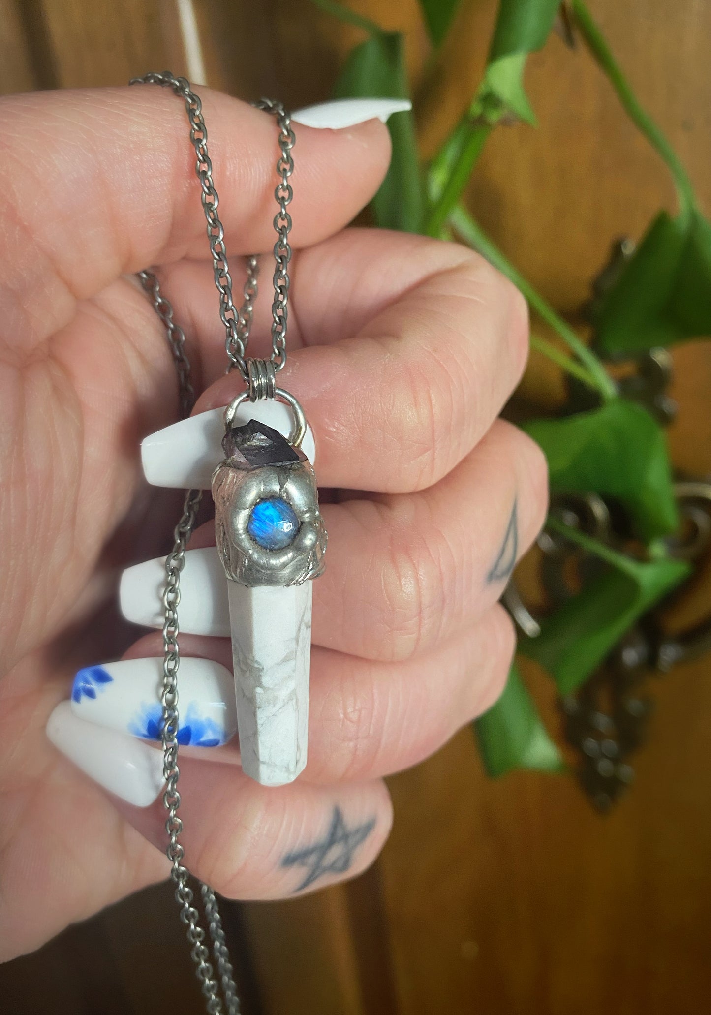 Frosty Sunrise Howlite and Moonstone Pendant