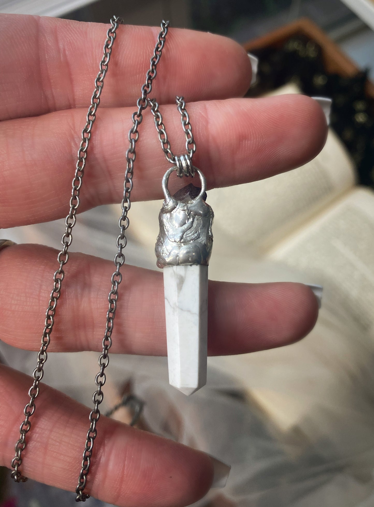 Frosty Sunrise Howlite and Moonstone Pendant