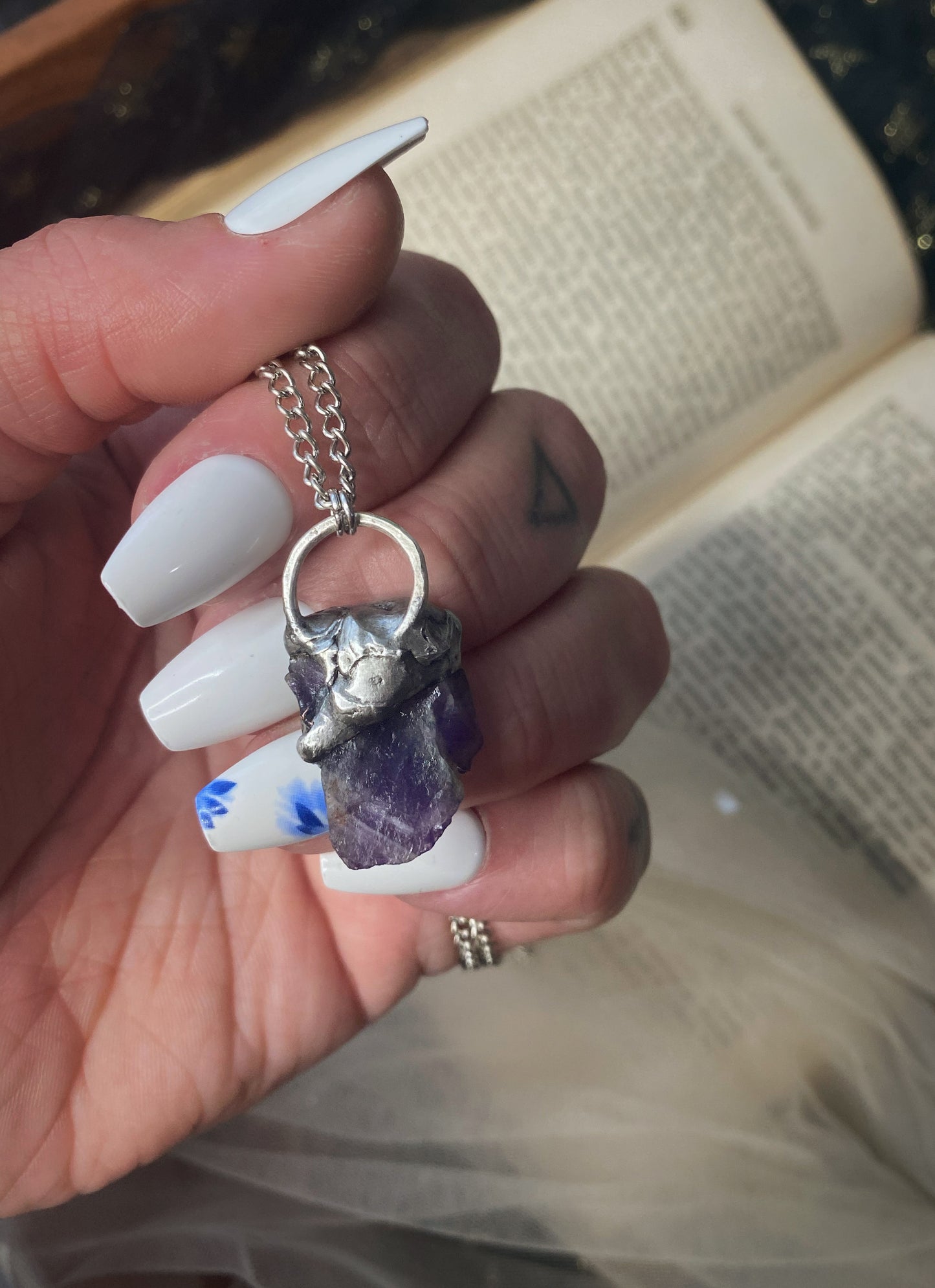 Chevron Amethyst Shield Pendant