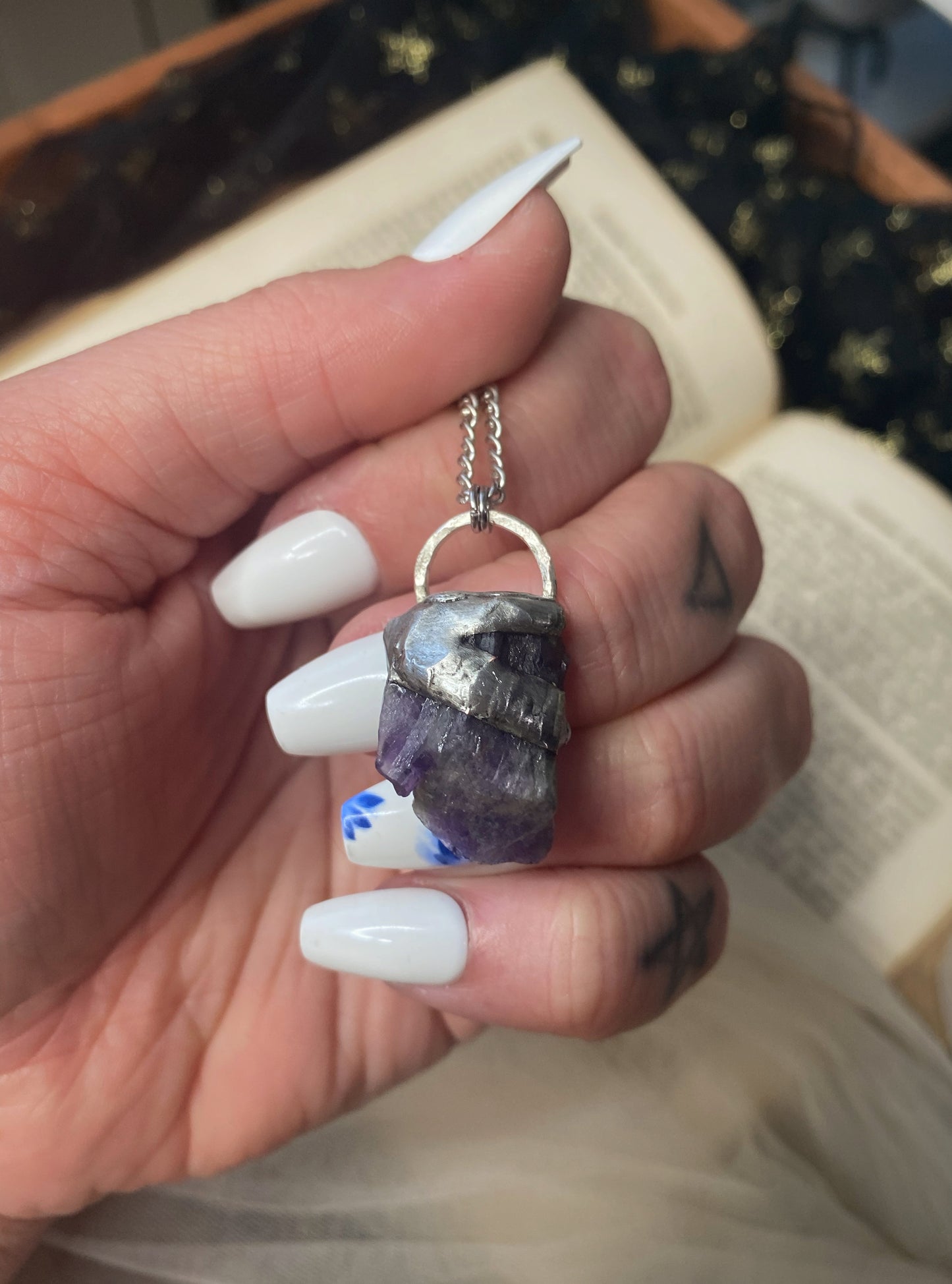 Chevron Amethyst Shield Pendant