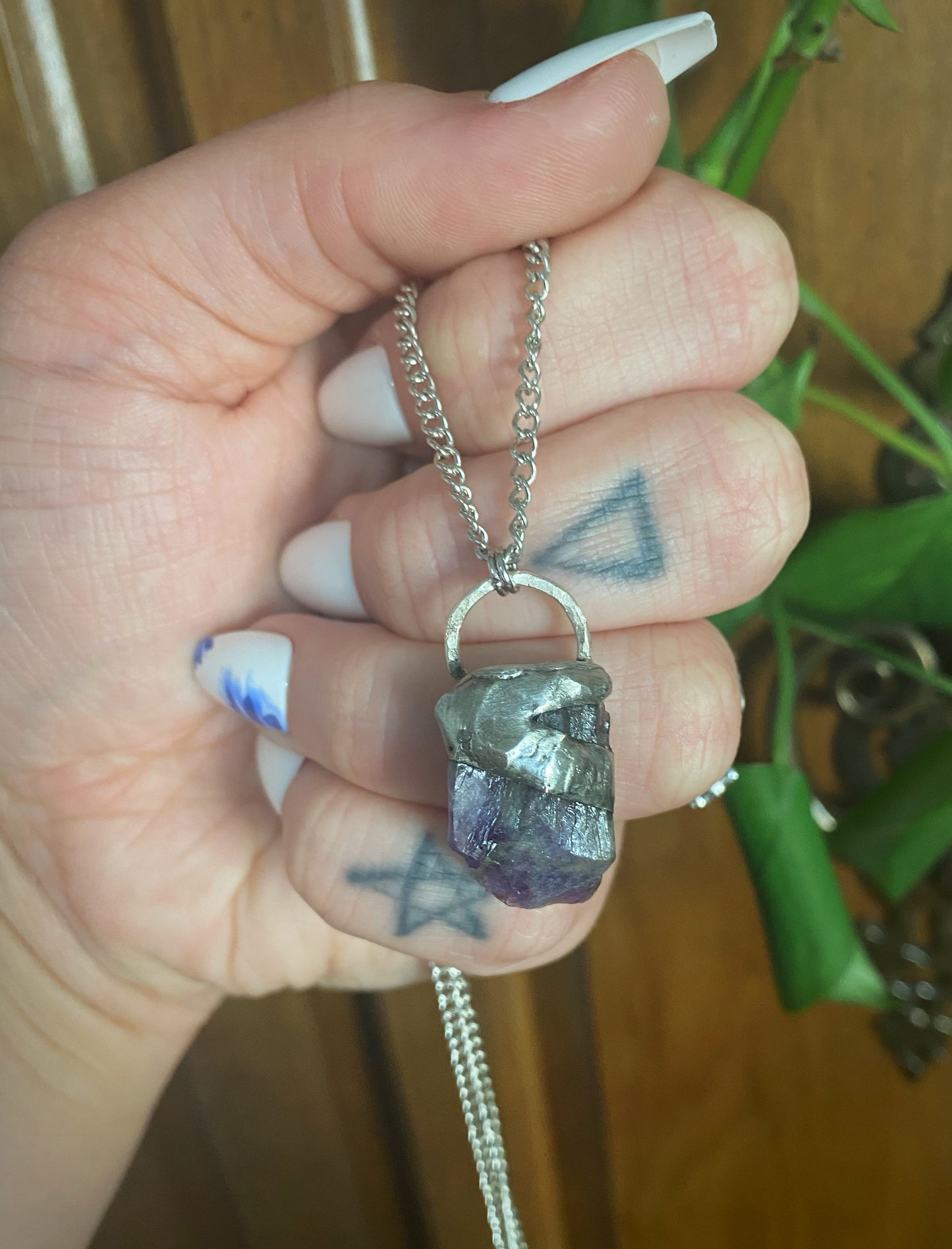 Chevron Amethyst Shield Pendant