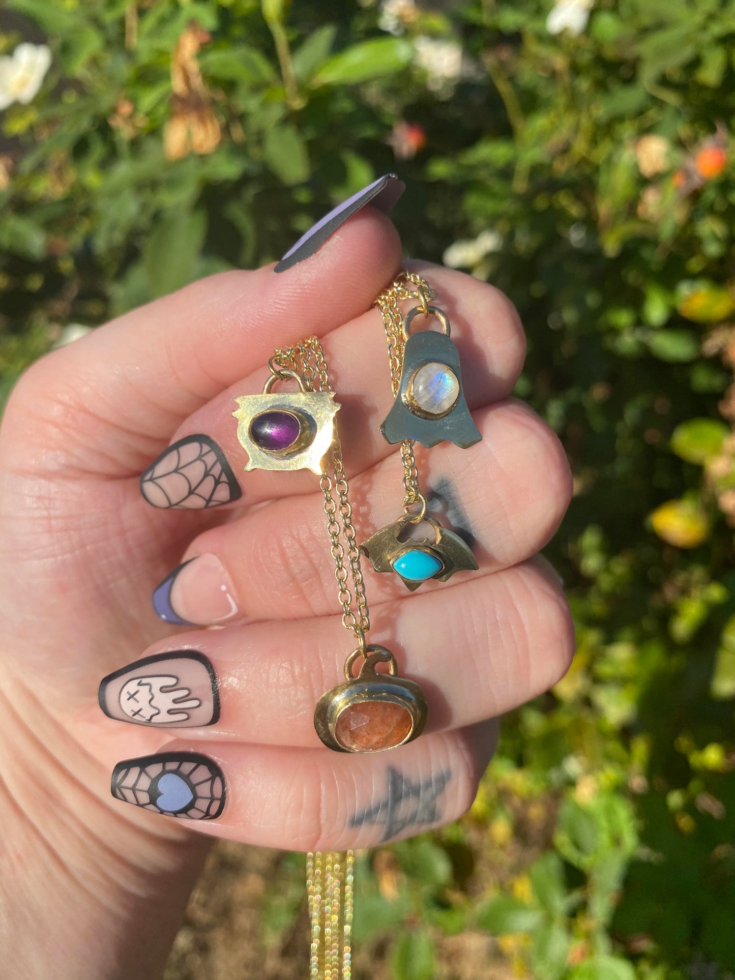 Crystal + Brass Halloween Pendants